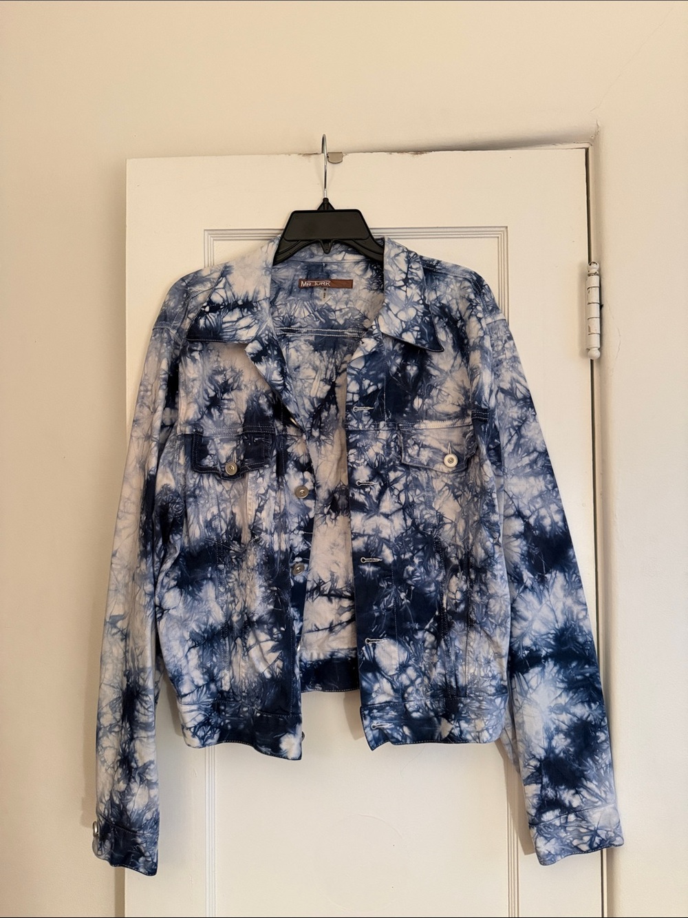 Tie-Dye Shirt Jacket in Navy & White